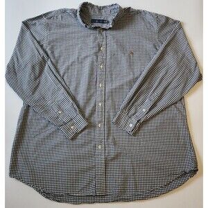 Ralph Lauren Button Shirt Mens 2XLT Black White Plaid Long Sleeve Long Arms Tall